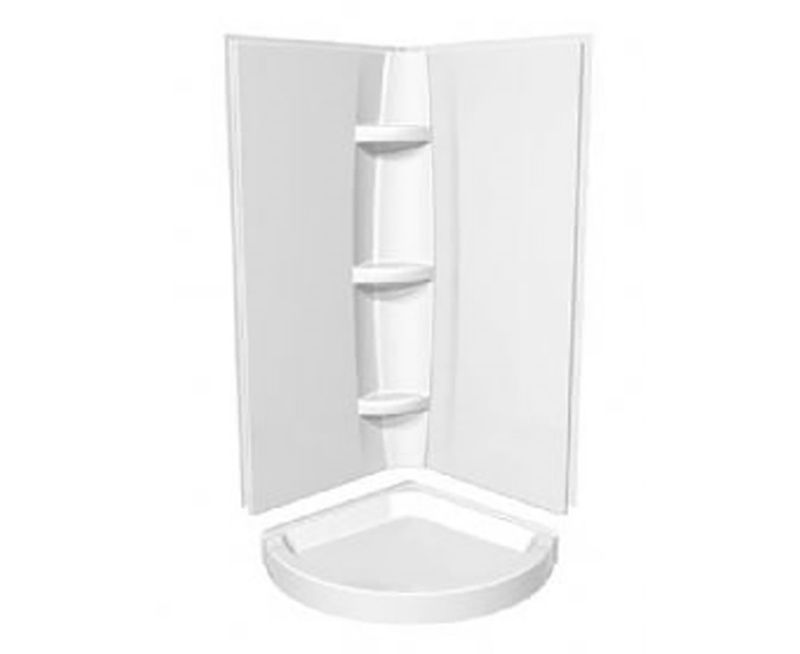 Moulded White Wall System for Corner Shower Base
